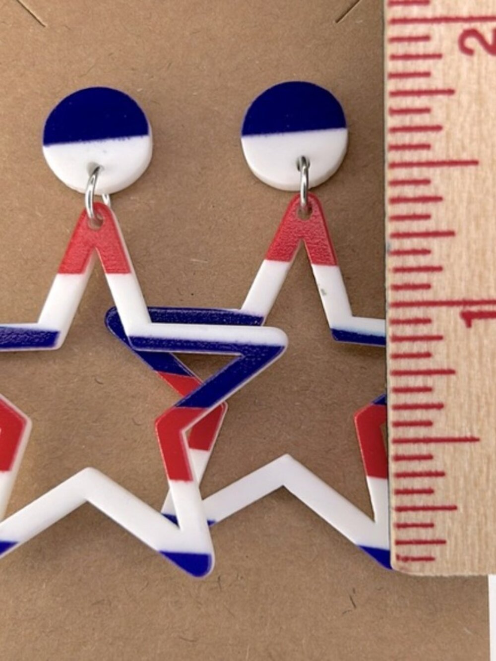 Acrylic Red White and Blue Star Stud Earrings Fashion Jewelry - Picture 2 of 3